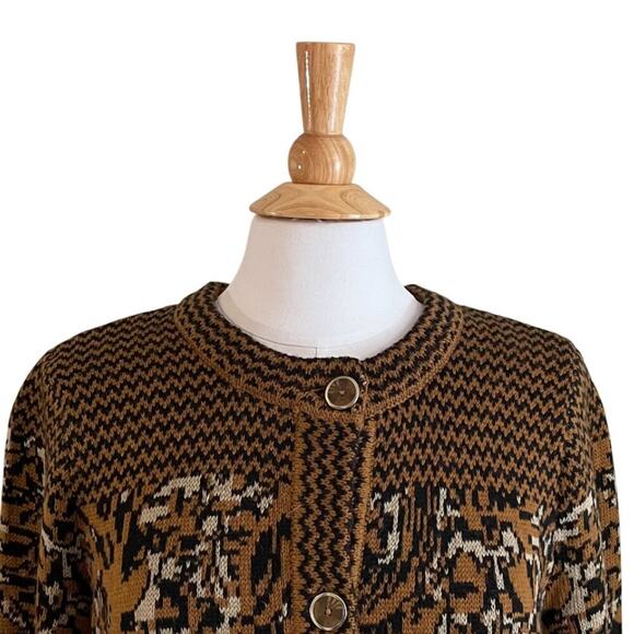 Liz Claiborne Brown/Tan Alpaca Blend Long Crew Neck Cardigan Sweater, Size L - Picture 2 of 12